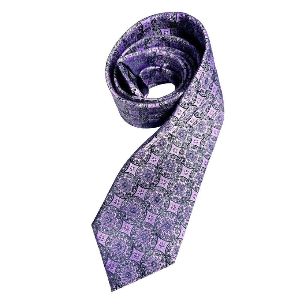 Ermenegildo Zegna Silk Tie Purple Medallion Geometric Italian Luxury Designer - Picture 3 of 9